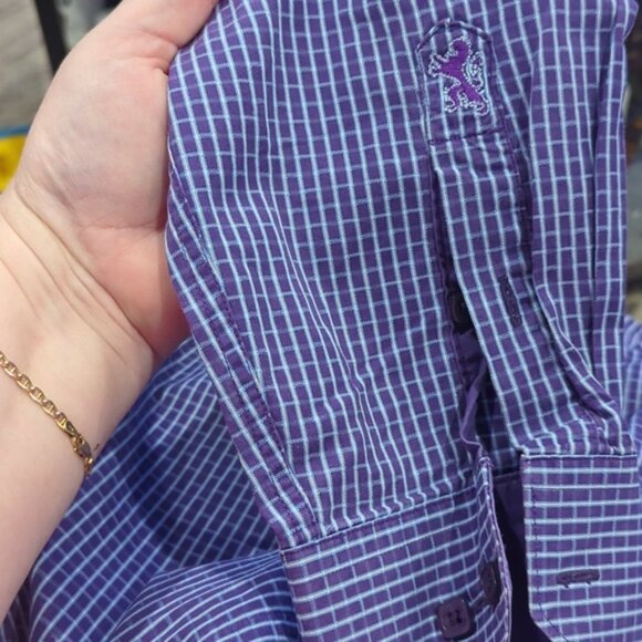 Bugatchi Purple, blue and white checkered shaped fit Long sleeve dress shirt - Picture 7 of 9